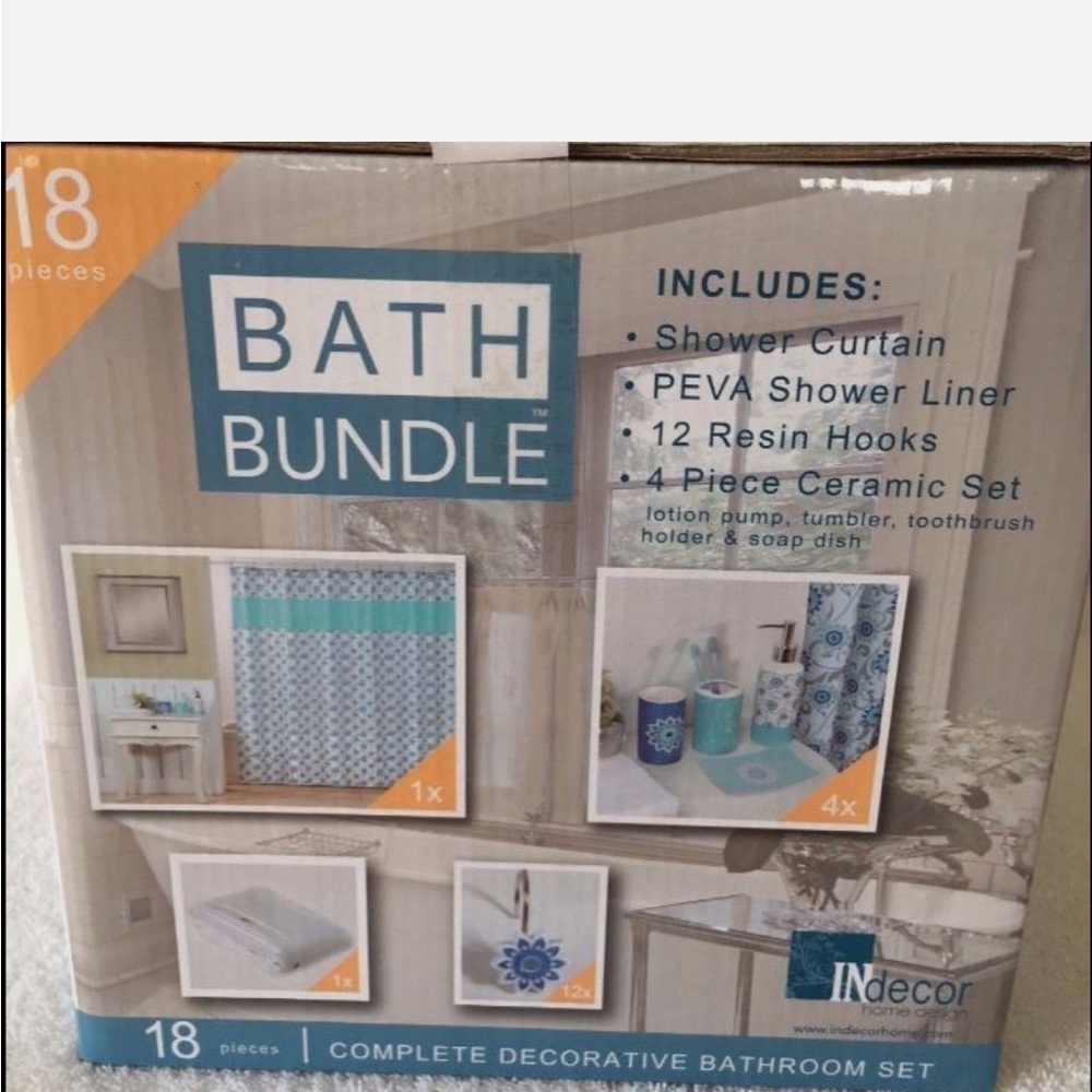 INdecor 18 pieces Blue Floral Bath Bundle Set